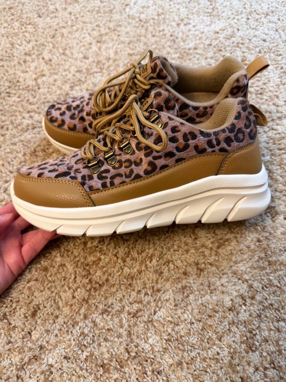 Leopard Print Platform Sneaker in Brown and White